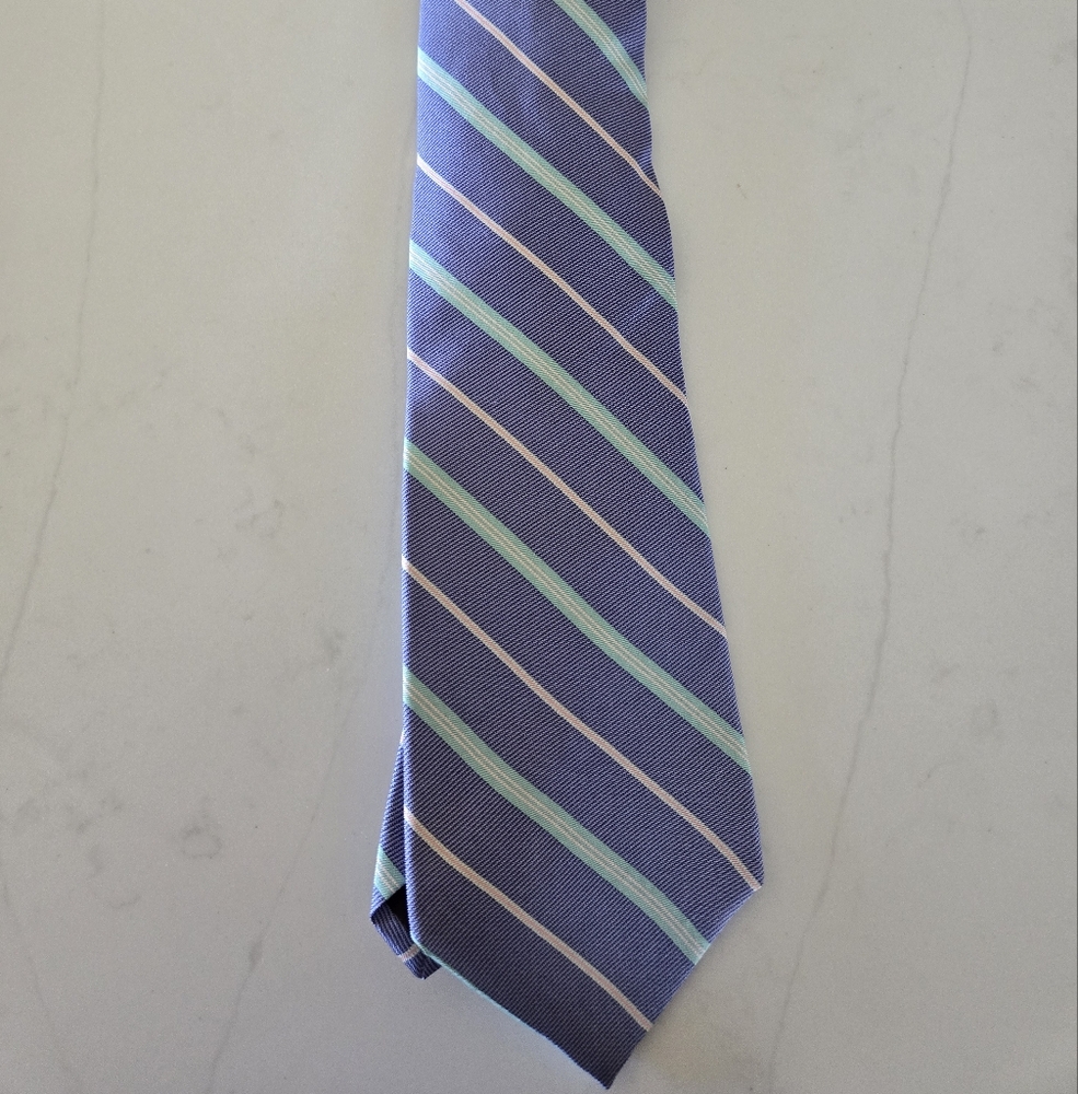 Zylos George Machado Silk Tie. Blue/Pink/Green Striped. Extra Long.